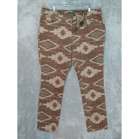 Ralph Lauren Jeans Co Womens 14 Brown Denim Slim Straight Aztec Southwest - Picture 1 of 8